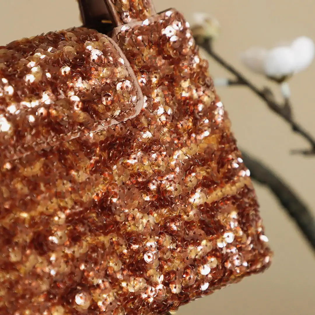 Chanel 25A AS4416 Mini Shopping Bag Kelly sequins Coffee