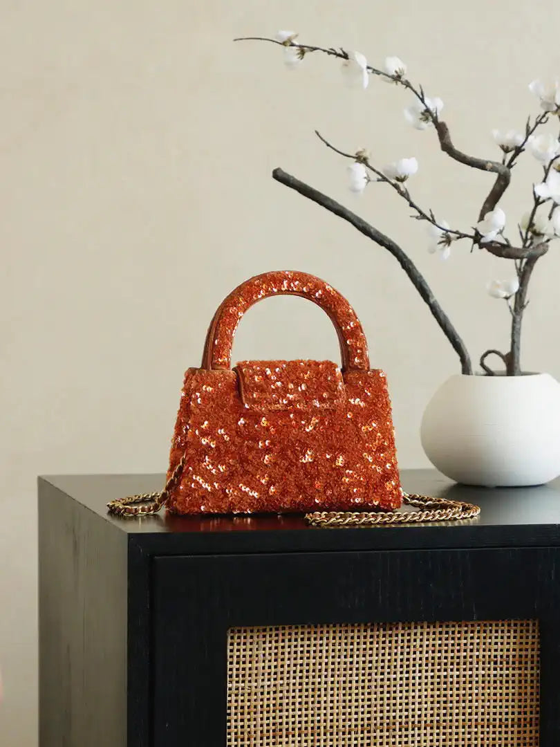 Chanel 25A AS4416 Mini Shopping Bag Kelly sequins Orange