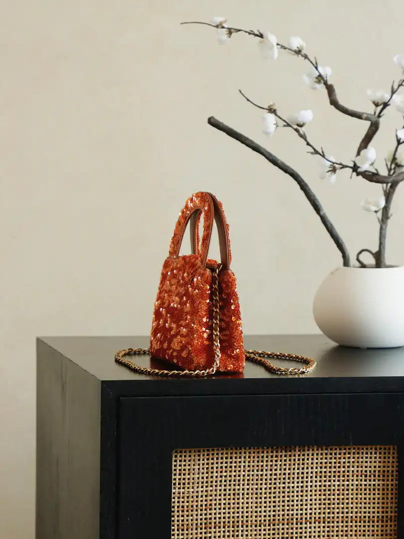 Chanel 25A AS4416 Mini Shopping Bag Kelly sequins Orange