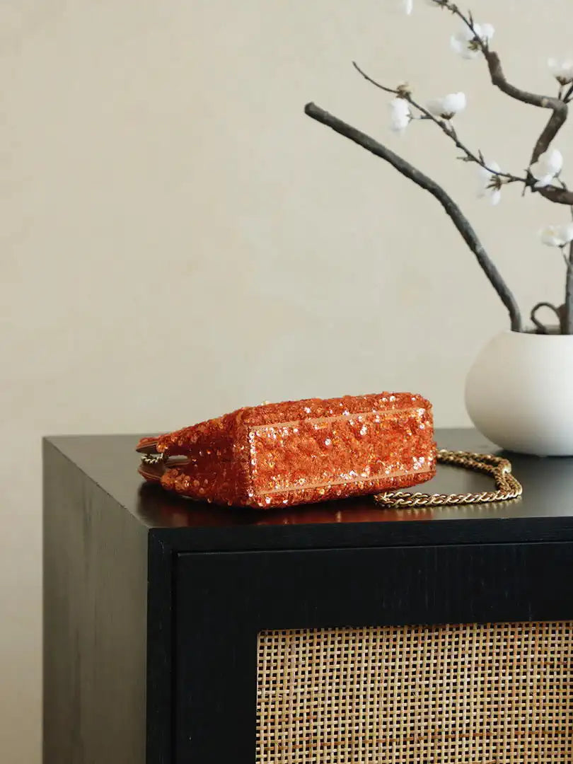 Chanel 25A AS4416 Mini Shopping Bag Kelly sequins Orange