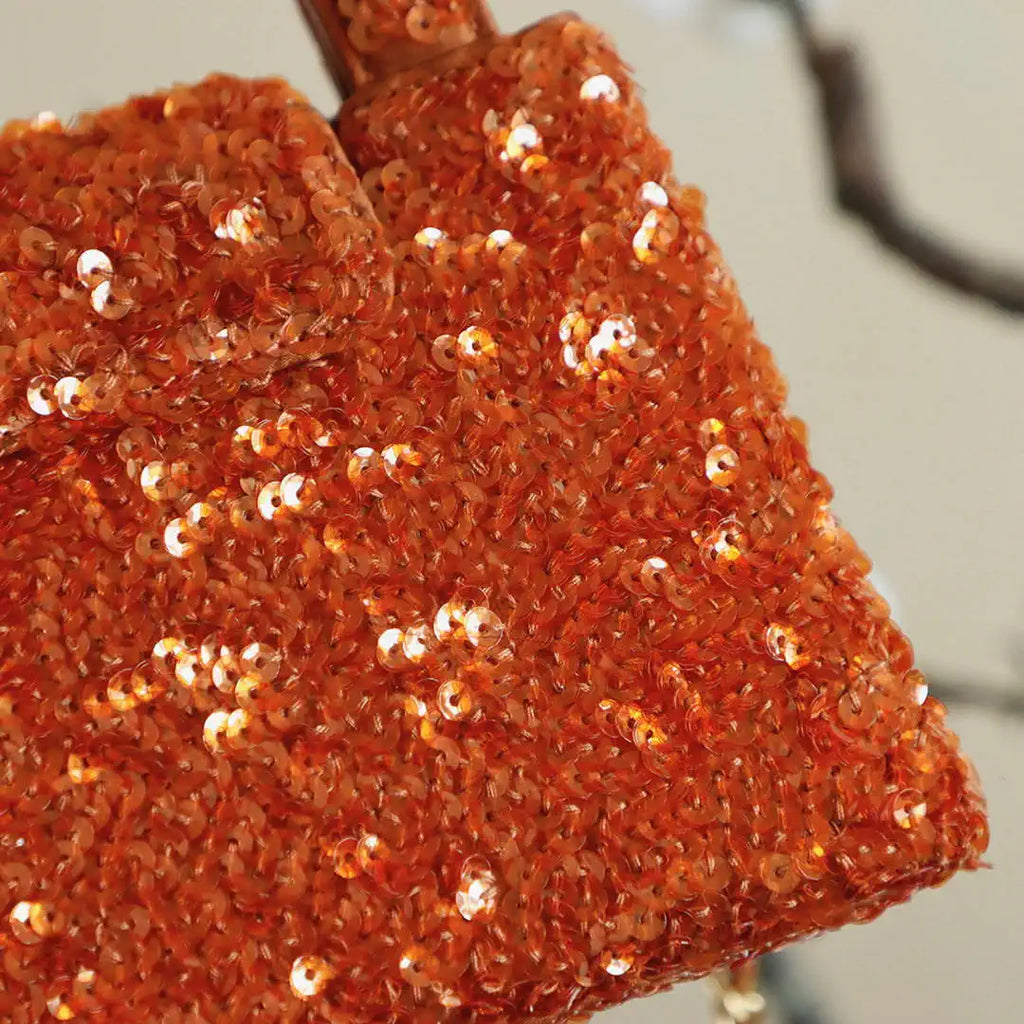Chanel 25A AS4416 Mini Shopping Bag Kelly sequins Orange