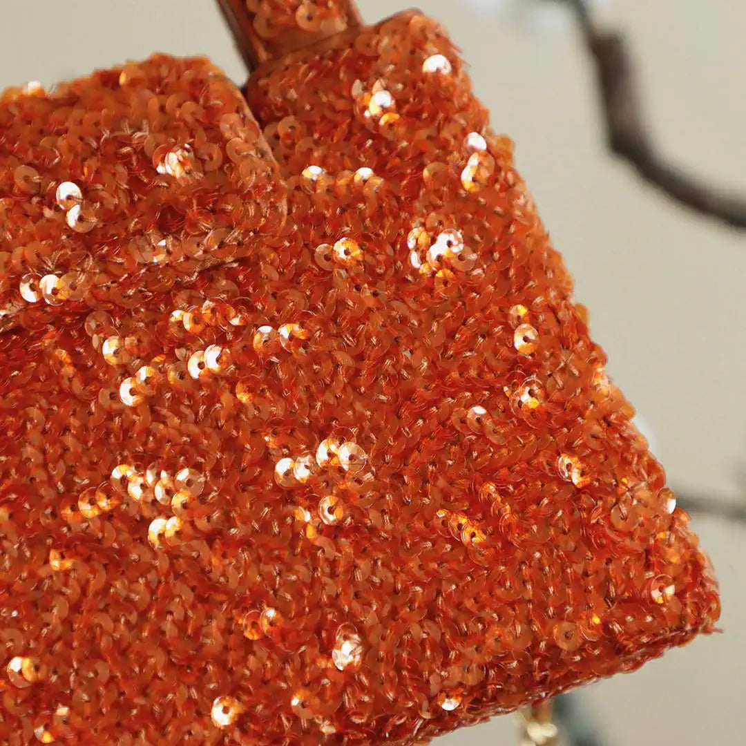Chanel 25A AS4416 Mini Shopping Bag Kelly sequins Orange