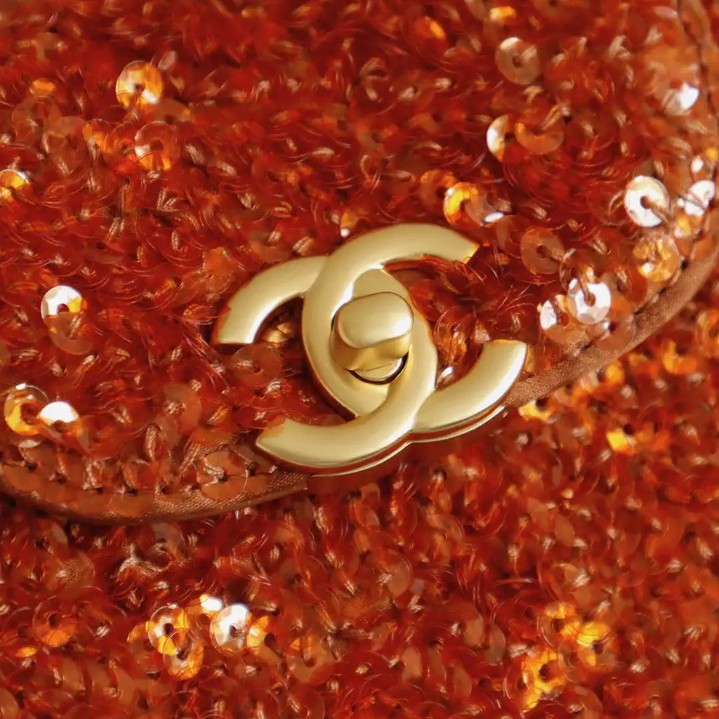 Chanel 25A AS4416 Mini Shopping Bag Kelly sequins Orange