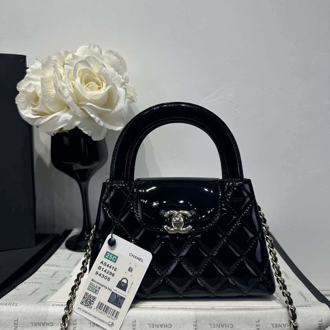 Chanel 25A AS4416 Mini Shopping Bag Mirror Calfskin Black - Default Title - View 1