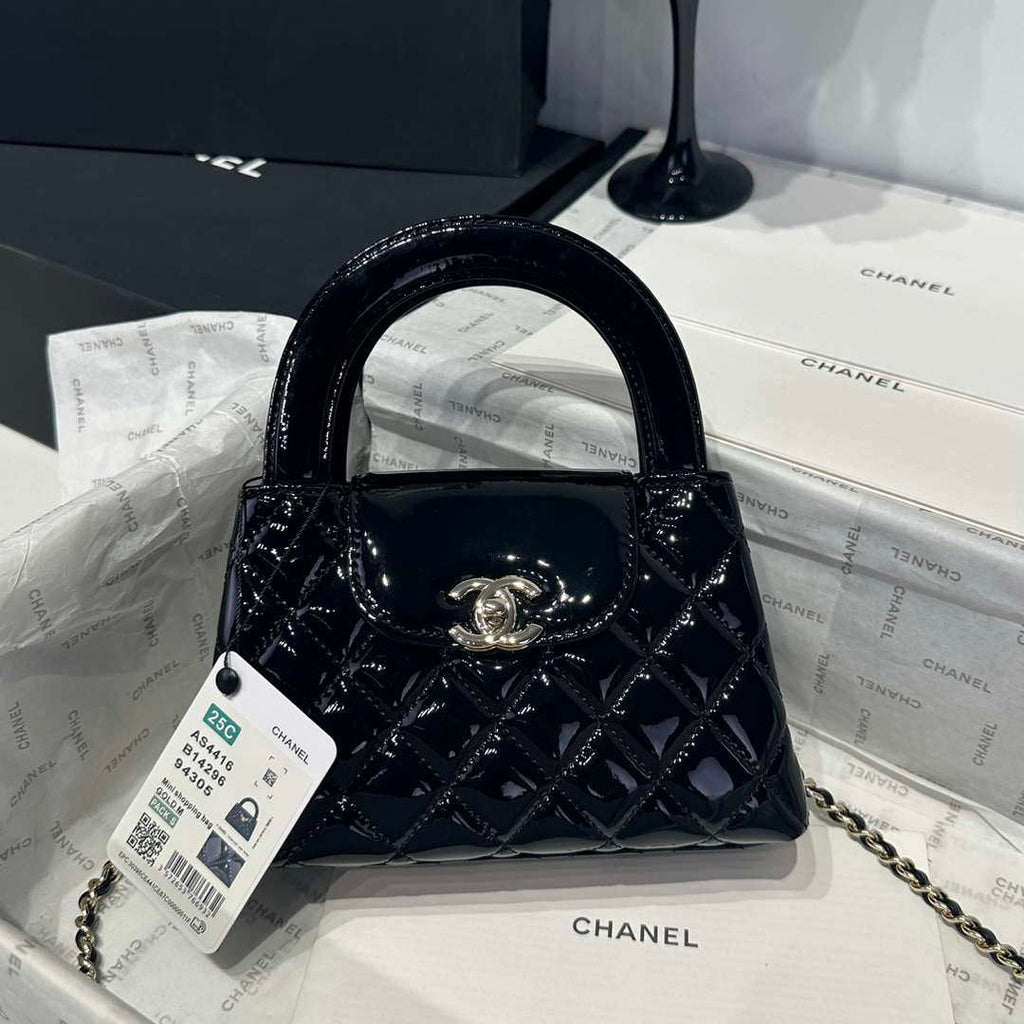 Chanel 25A AS4416 Mini Shopping Bag Mirror Calfskin Black