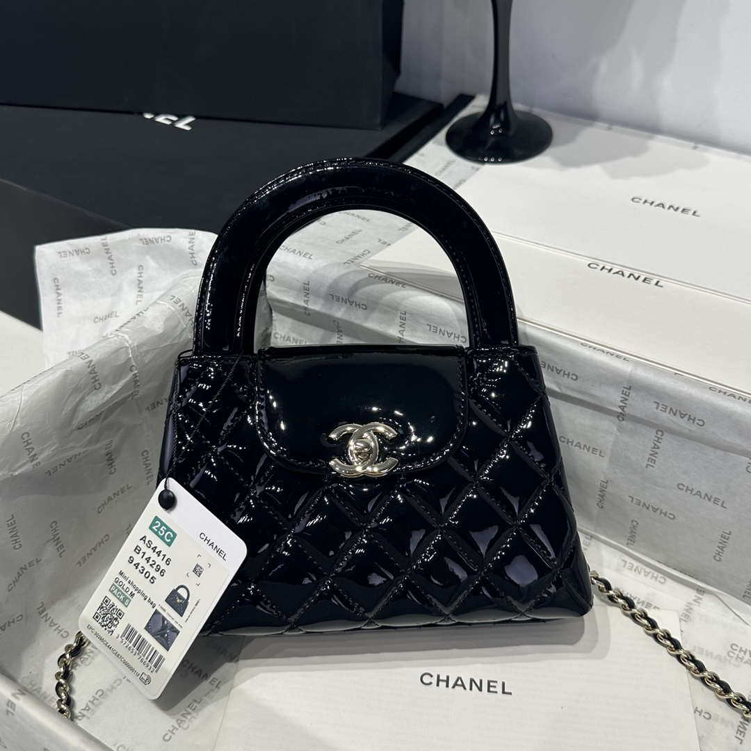 Chanel 25A AS4416 Mini Shopping Bag Mirror Calfskin Black