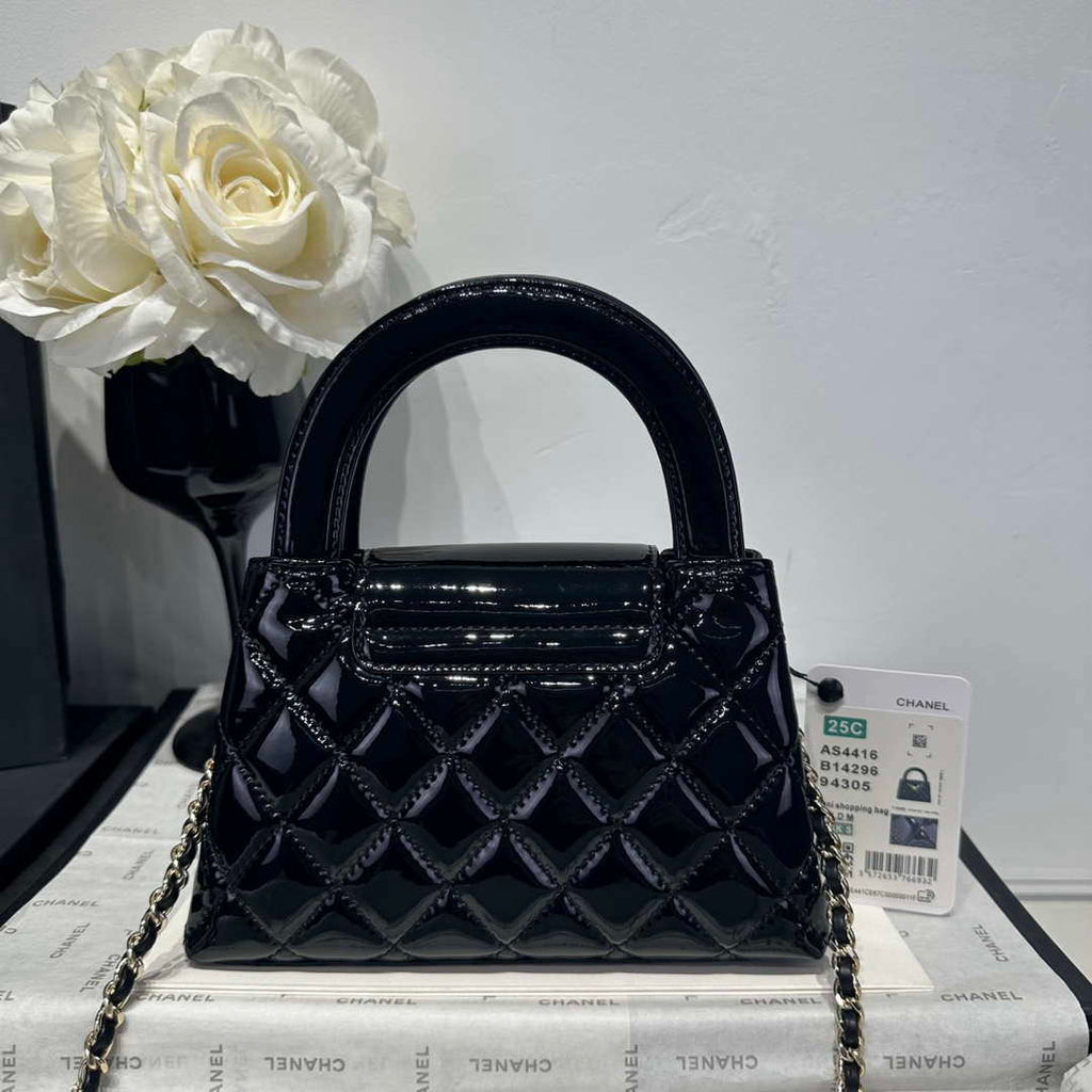 Chanel 25A AS4416 Mini Shopping Bag Mirror Calfskin Black