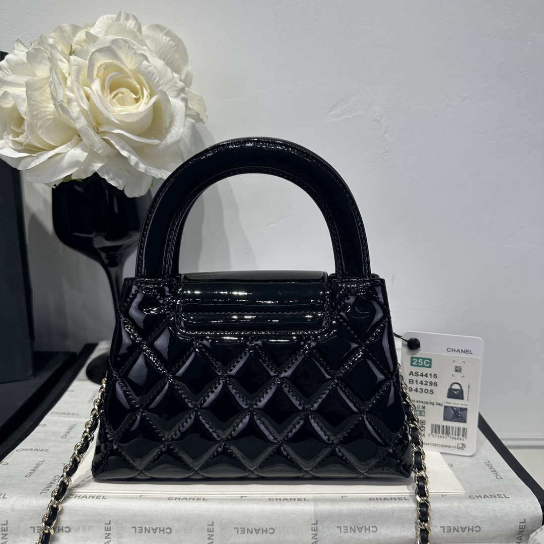 Chanel 25A AS4416 Mini Shopping Bag Mirror Calfskin Black