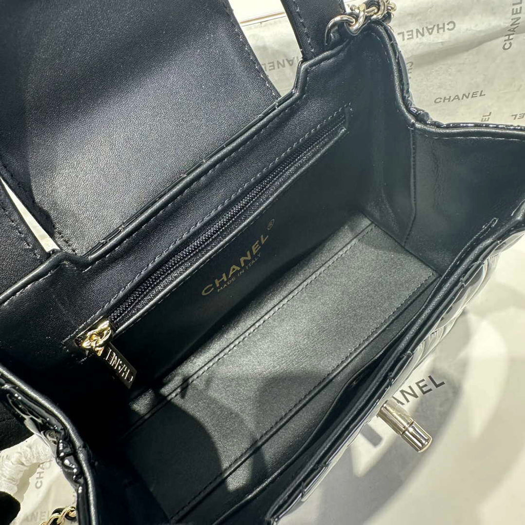 Chanel 25A AS4416 Mini Shopping Bag Mirror Calfskin Black