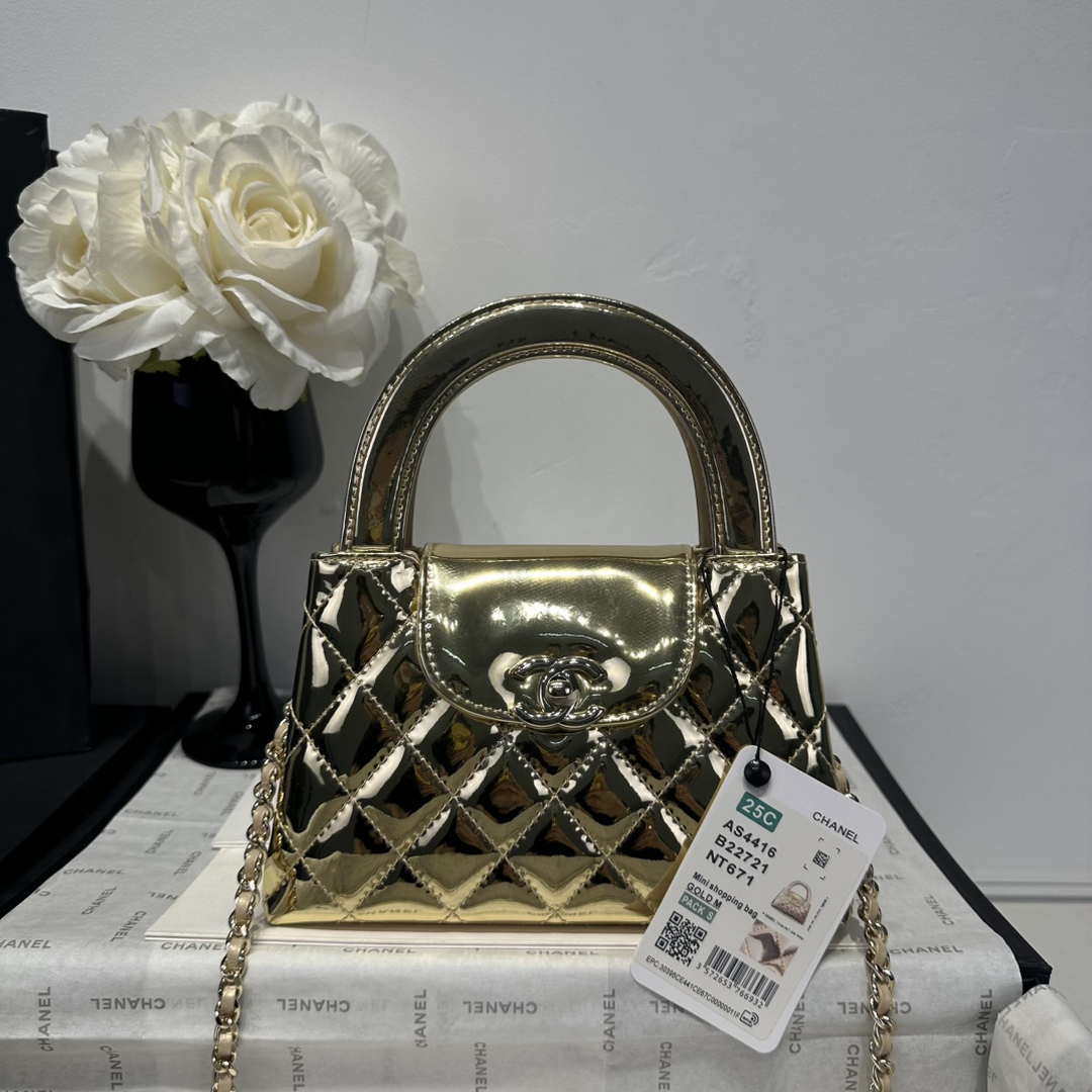 Chanel 25A AS4416 Mini Shopping Bag Mirror Calfskin Gold - Default Title - View 1