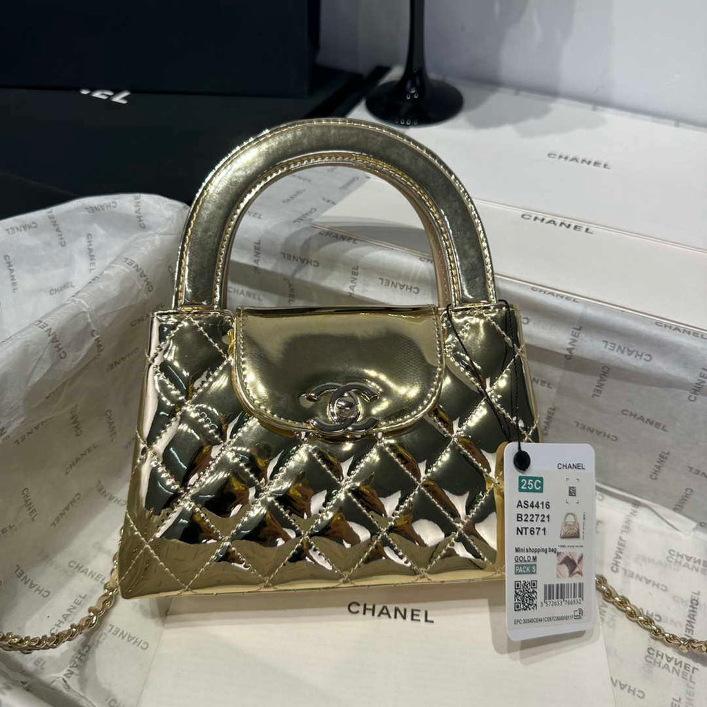 Chanel 25A AS4416 Mini Shopping Bag Mirror Calfskin Gold