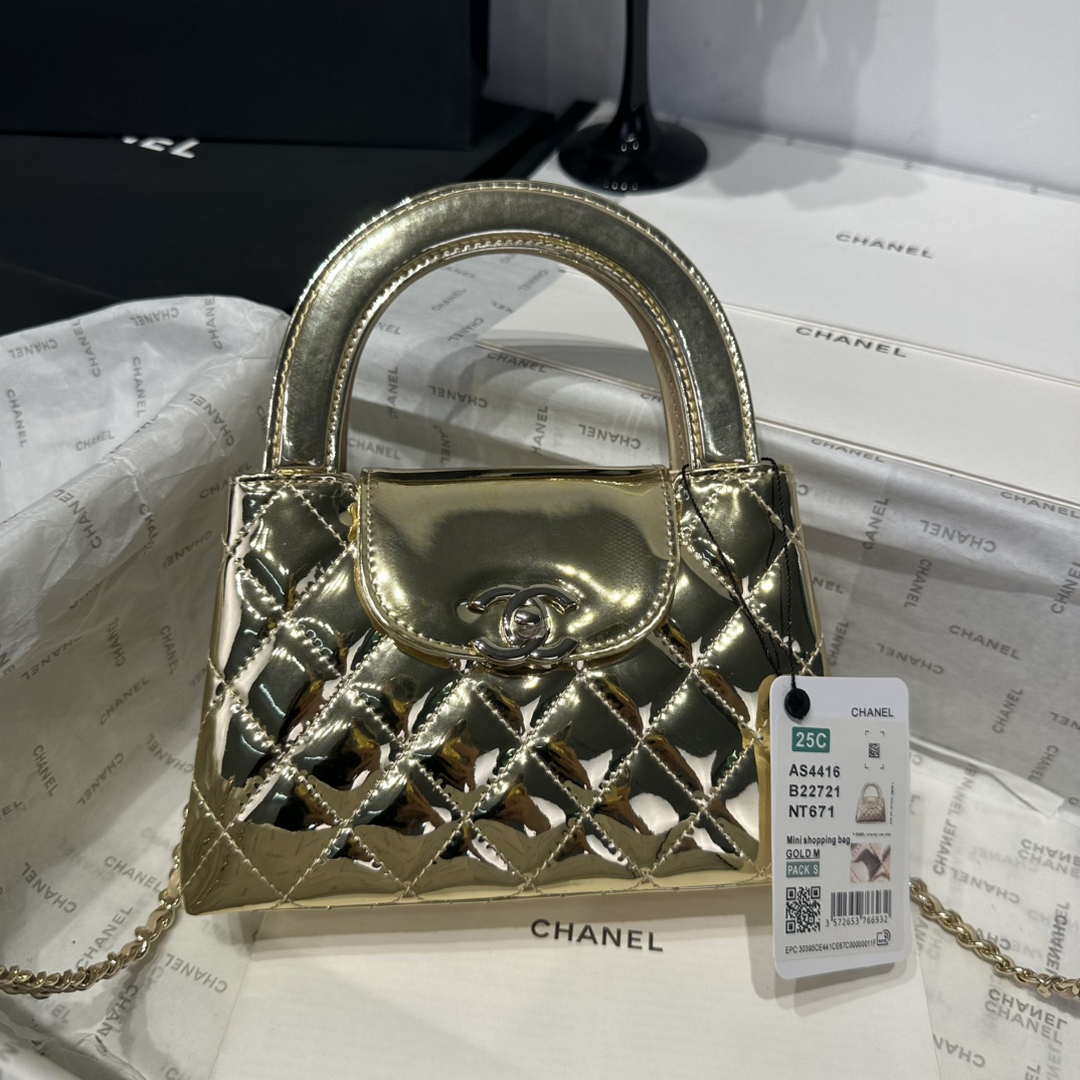 Chanel 25A AS4416 Mini Shopping Bag Mirror Calfskin Gold - Default Title - View 2