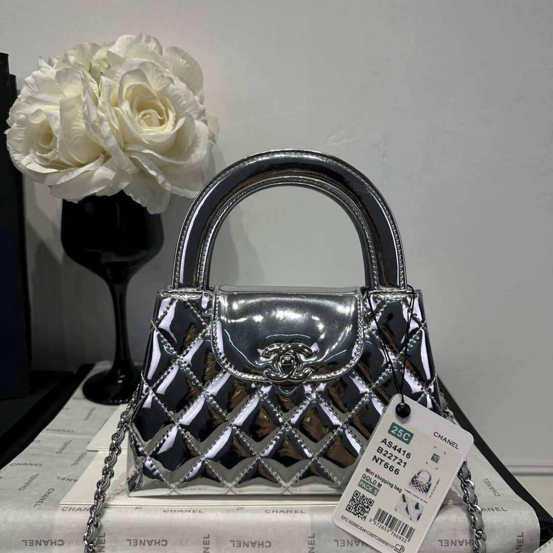 Chanel 25A AS4416 Mini Shopping Bag Mirror Calfskin Silver - Default Title - View 2