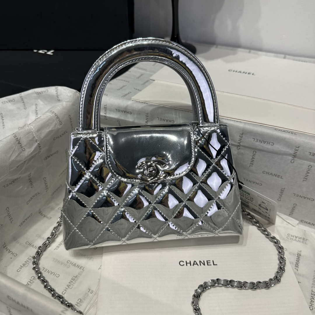 Chanel 25A AS4416 Mini Shopping Bag Mirror Calfskin Silver - Default Title - View 3