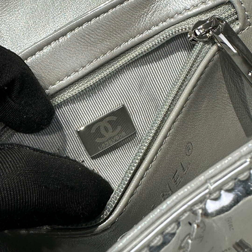 Chanel 25A AS4416 Mini Shopping Bag Mirror Calfskin Silver