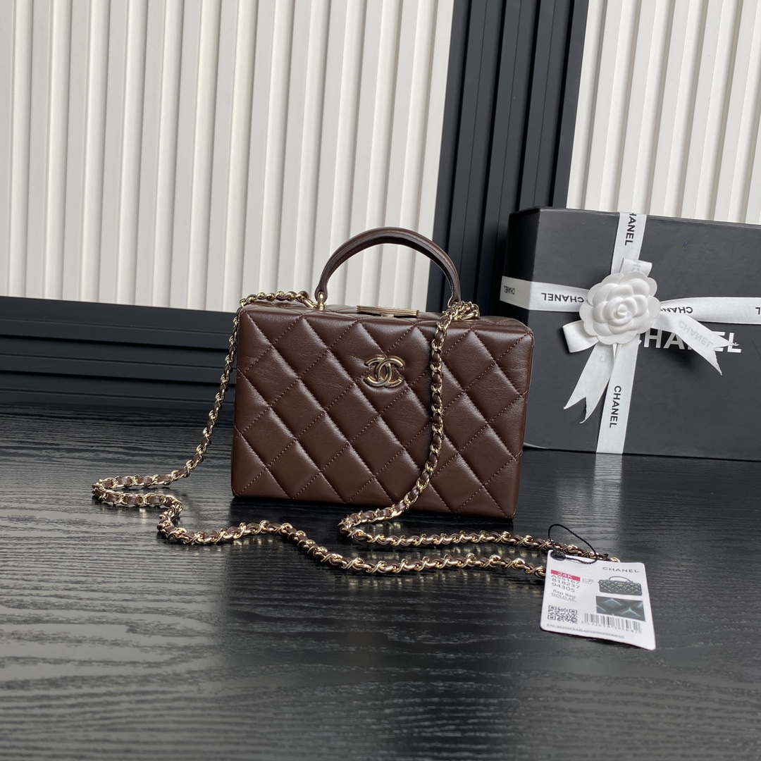 Chanel 25A AS5167 Small box bag Lambskin Dark Brown - Default Title - View 1