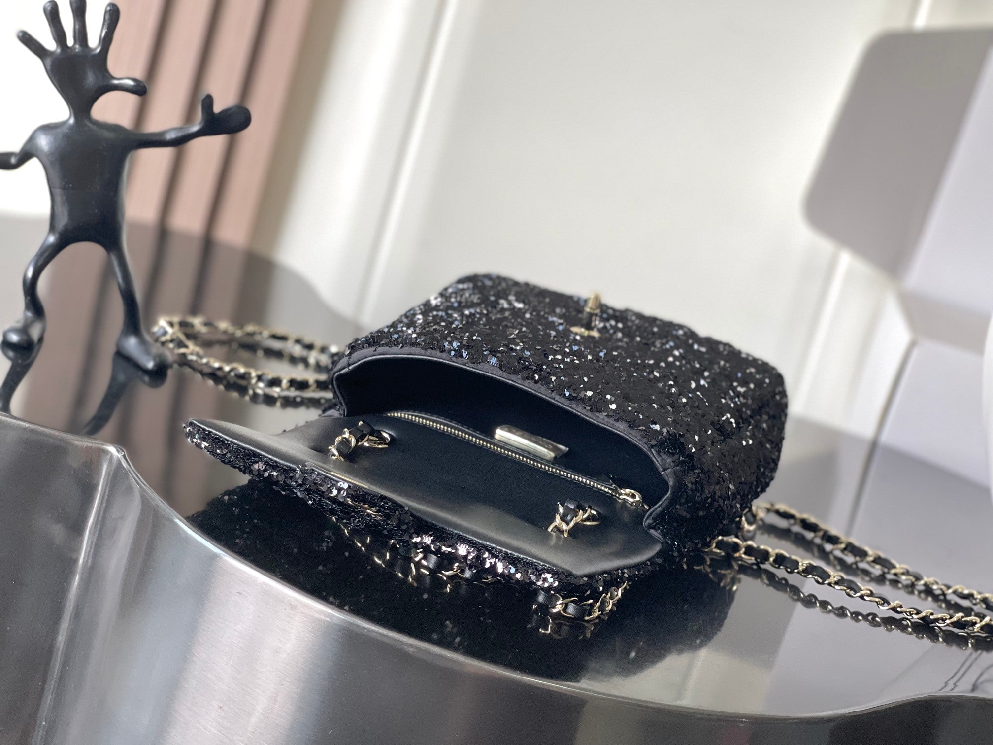Chanel 25B Backpack Quilted Sequins & Gold-Tone Metal  AS5711 Black