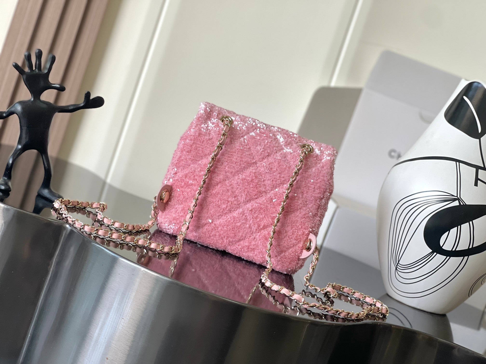 Chanel 25B Backpack Quilted Sequins & Gold-Tone Metal  AS5711 Pink