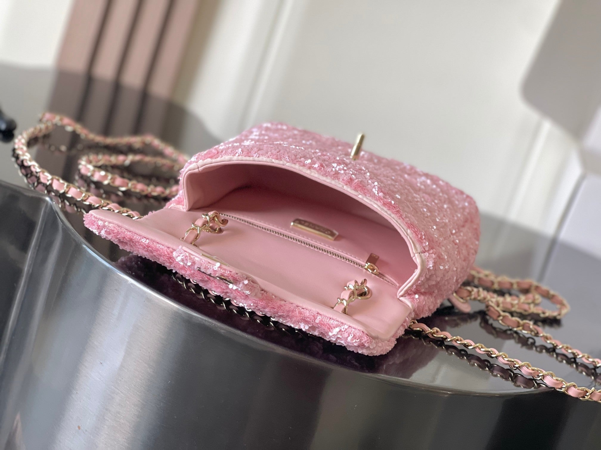 Chanel 25B Backpack Quilted Sequins & Gold-Tone Metal  AS5711 Pink