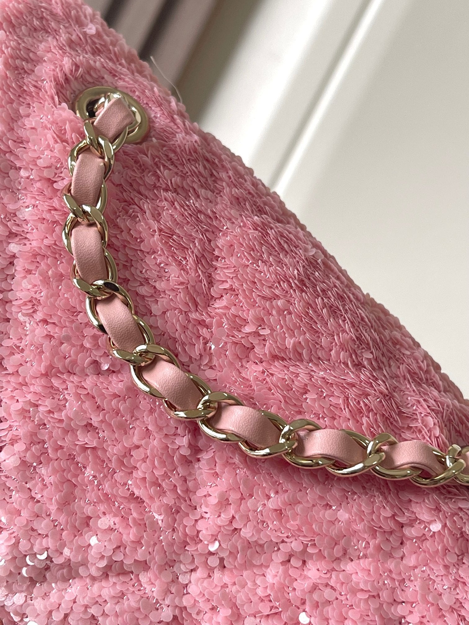 Chanel 25B Backpack Quilted Sequins & Gold-Tone Metal  AS5711 Pink