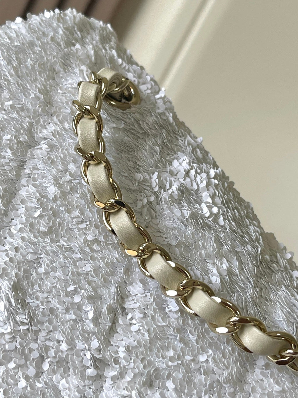 Chanel 25B Backpack Quilted Sequins & Gold-Tone Metal  AS5711 white