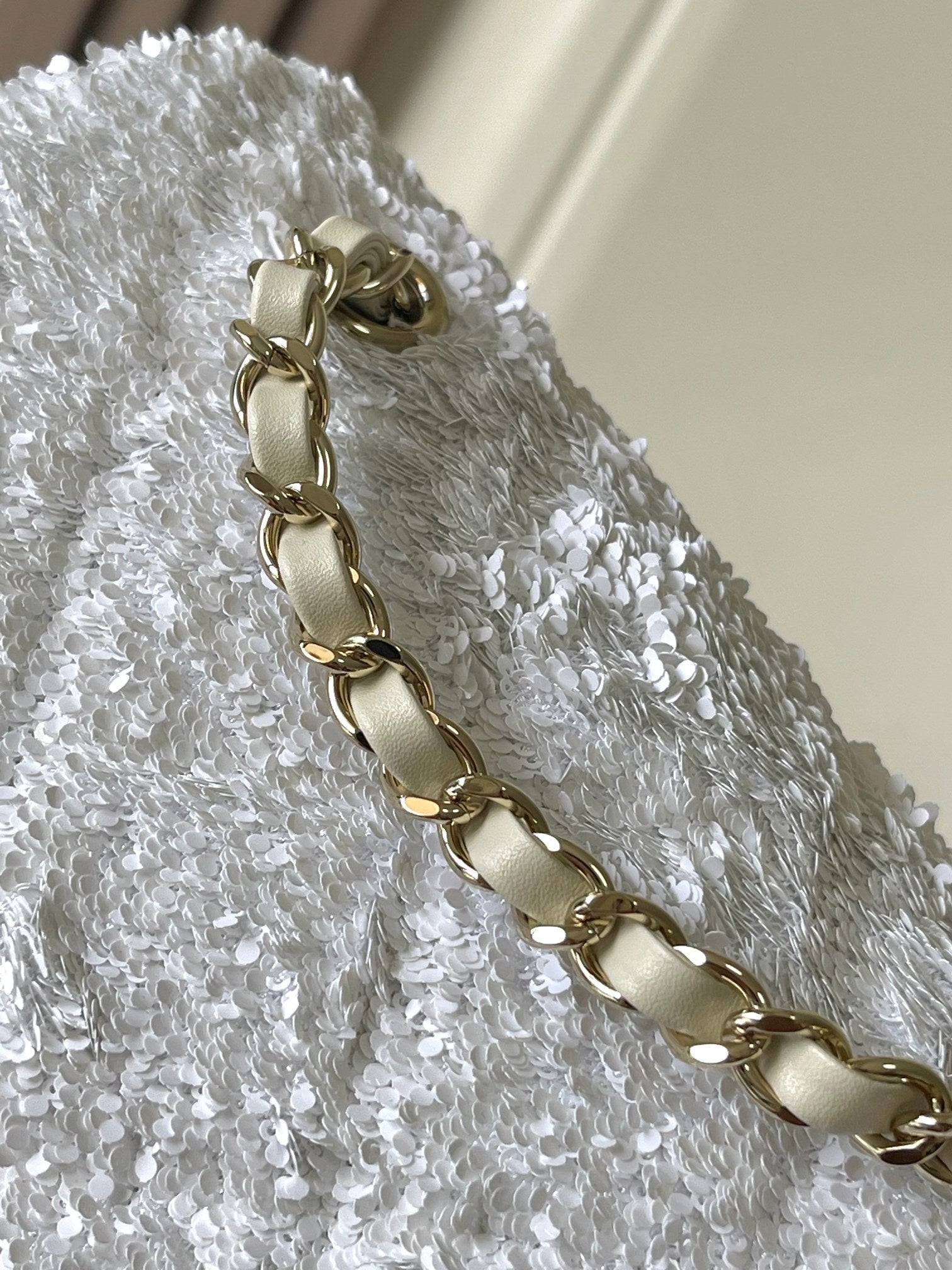 Chanel 25B Backpack Quilted Sequins & Gold-Tone Metal  AS5711 white