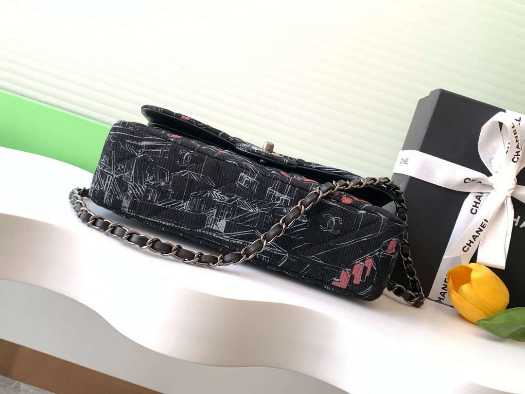 Chanel 25C A01112 Flap Bag Black Fabric Printed - Default Title - View 5