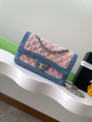 Chanel 25C A01112 Flap Bag Blue and Pink Fabric Printed - Default Title - View 1