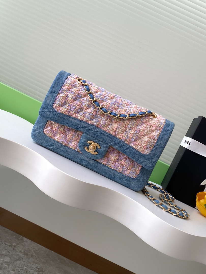 Chanel 25C A01112 Flap Bag Blue and Pink Fabric Printed - Default Title - View 1