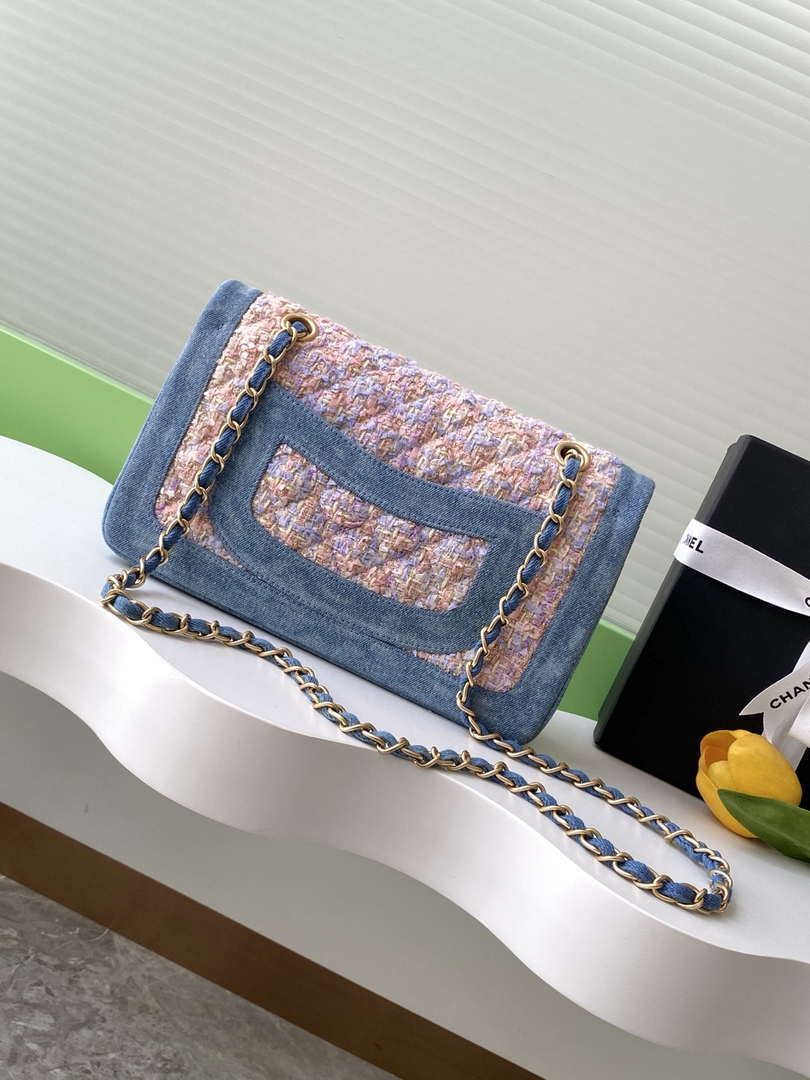 Chanel 25C A01112 Flap Bag Blue and Pink Fabric Printed