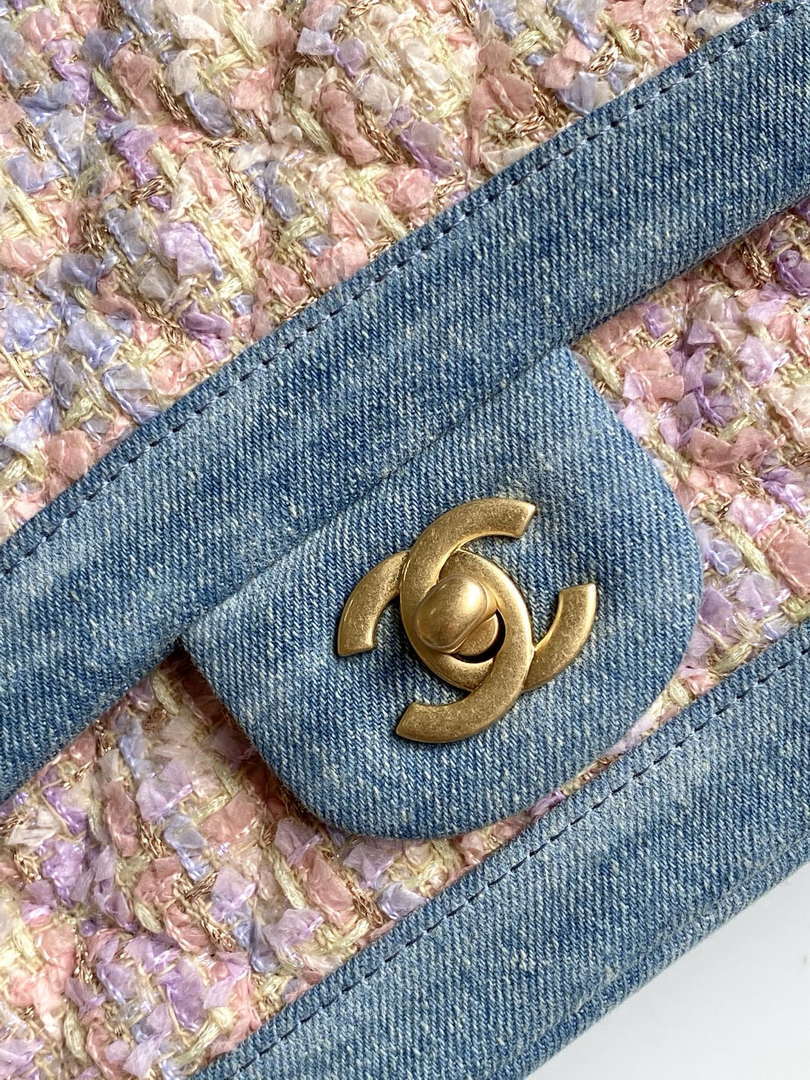 Chanel 25C A01112 Flap Bag Blue and Pink Fabric Printed