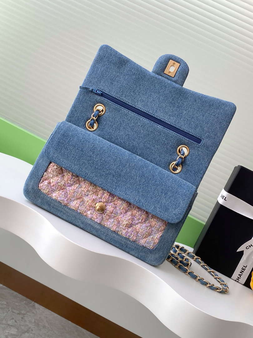 Chanel 25C A01112 Flap Bag Blue and Pink Fabric Printed