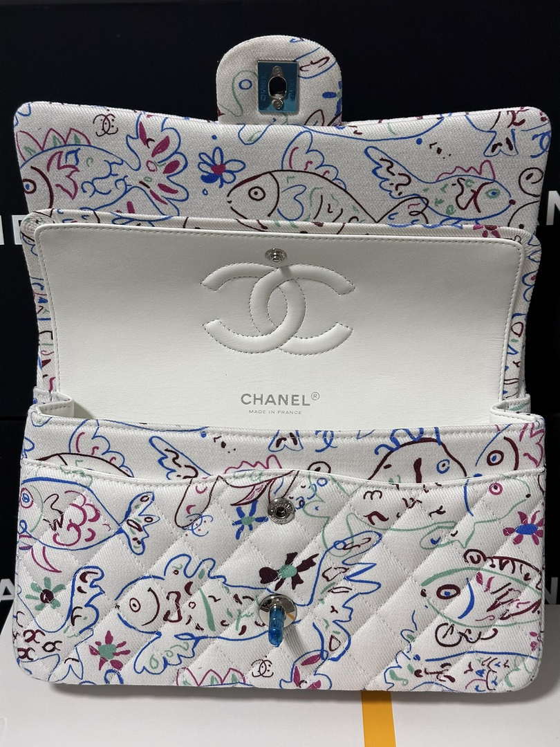 Chanel 25C A01112 Flap Bag  White  Pink Fabric Printed - Default Title - View 5