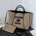 Chanel 25C A66941 Large Shopping Tote Raffia Beige & Black