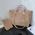 Chanel 25C A66941 Large Shopping Tote Raffia Beige & Pink