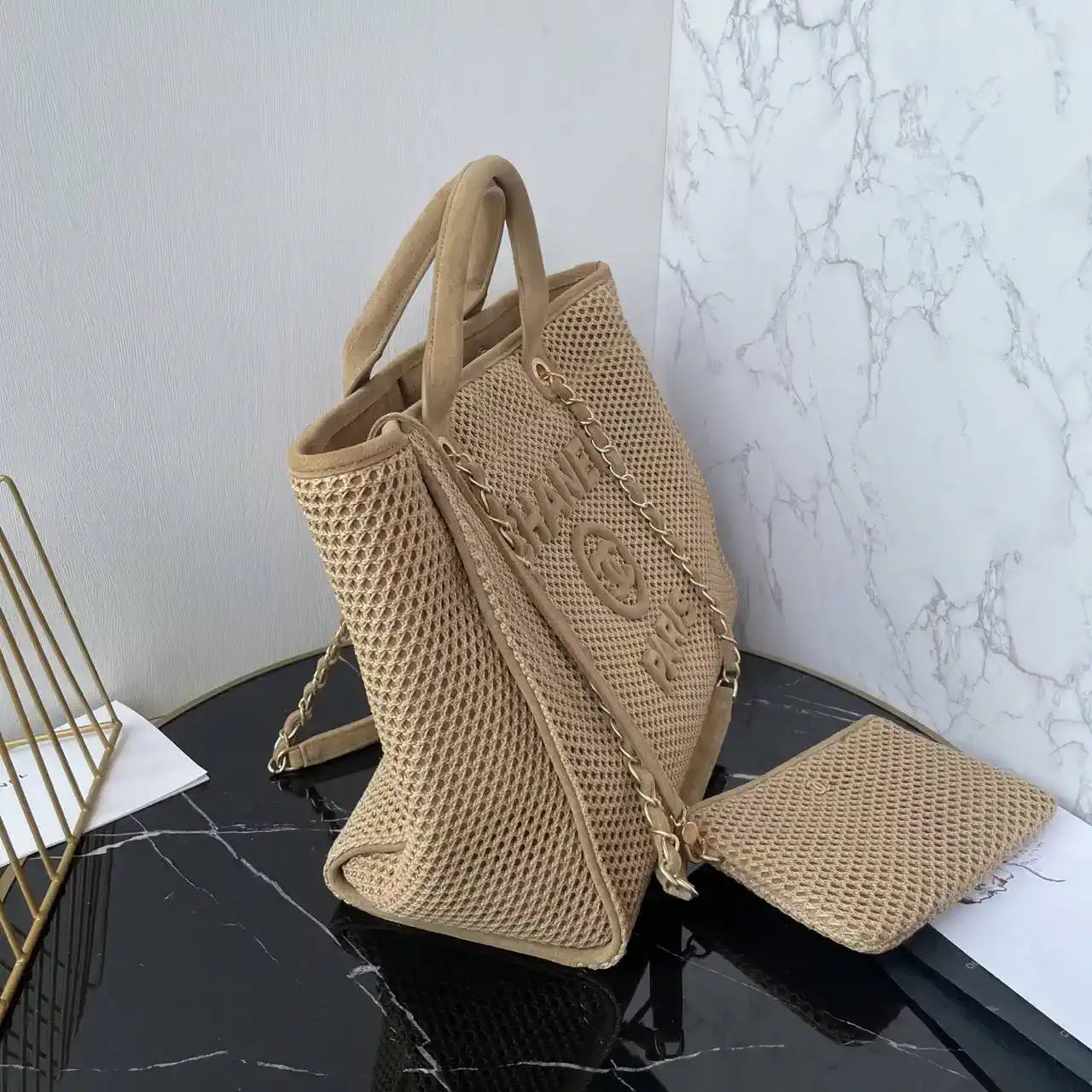 Chanel 25C A66941 Large Shopping Tote Raffia Beige