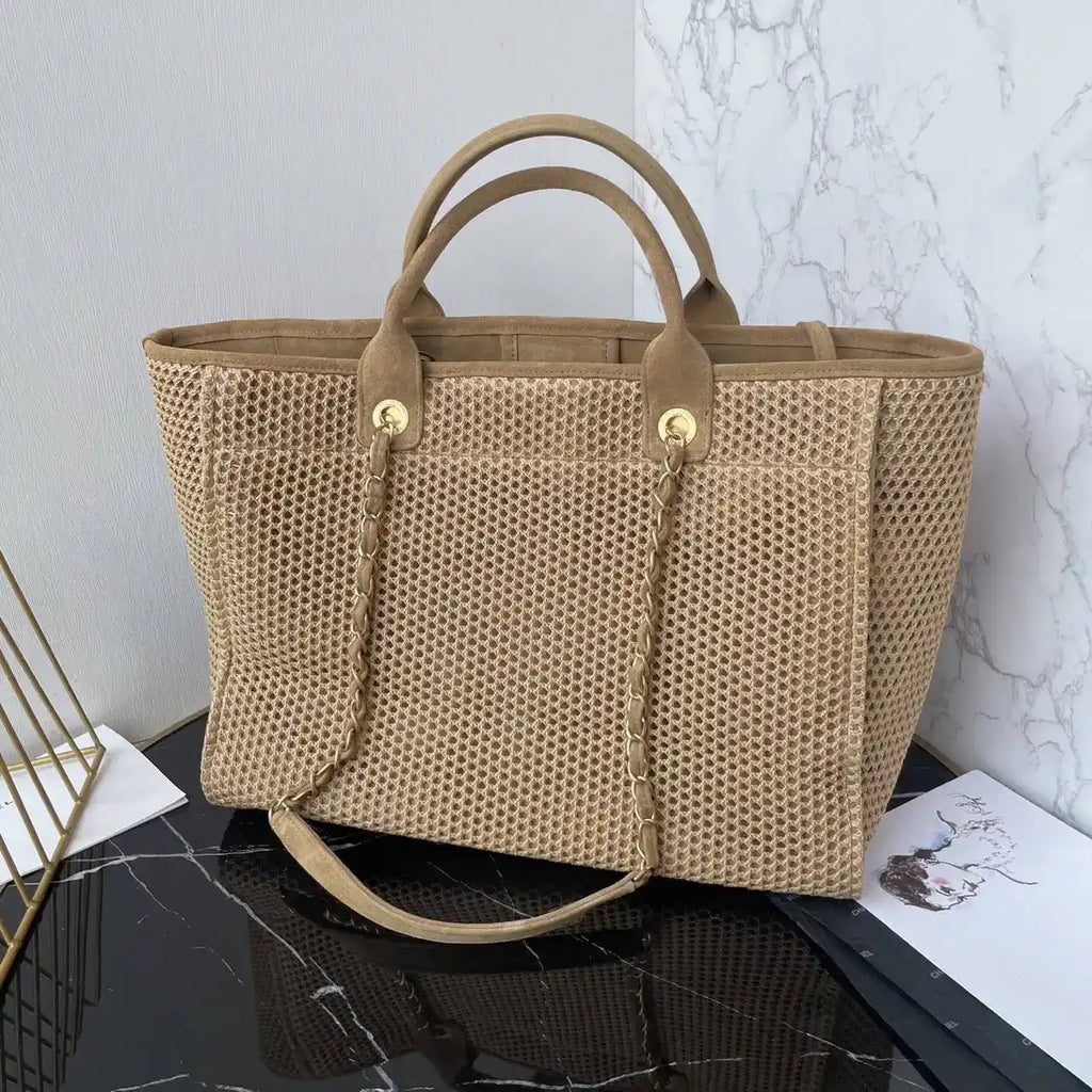 Chanel 25C A66941 Large Shopping Tote Raffia Beige