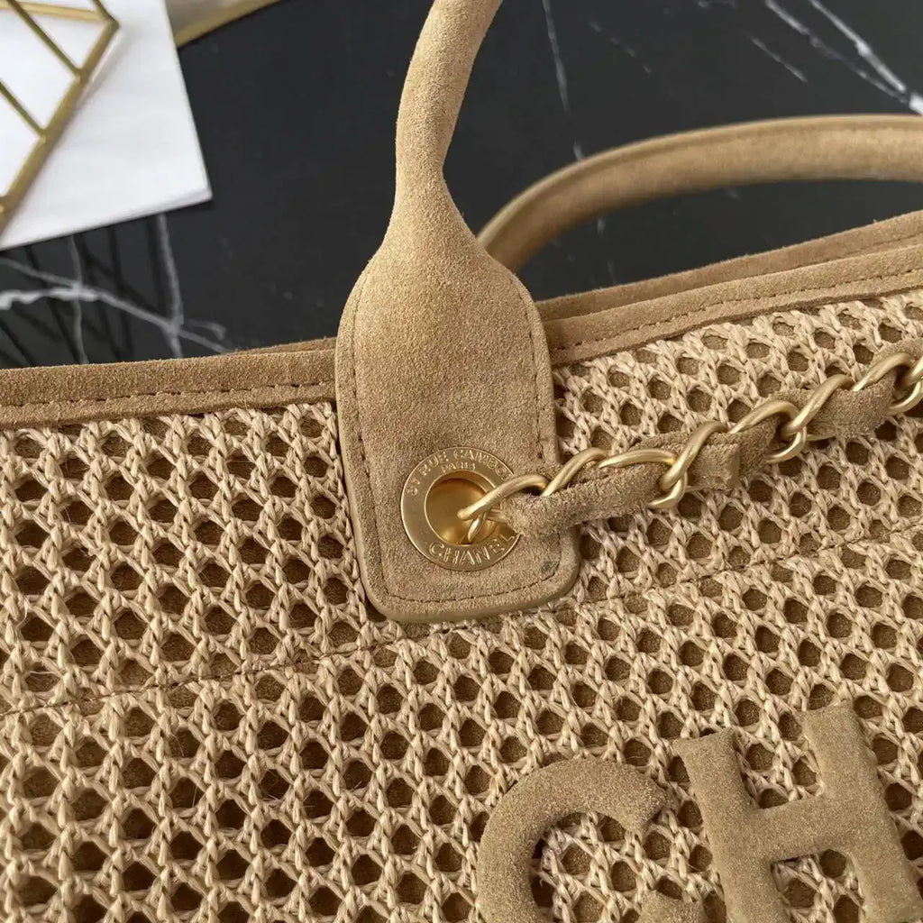 Chanel 25C A66941 Large Shopping Tote Raffia Beige