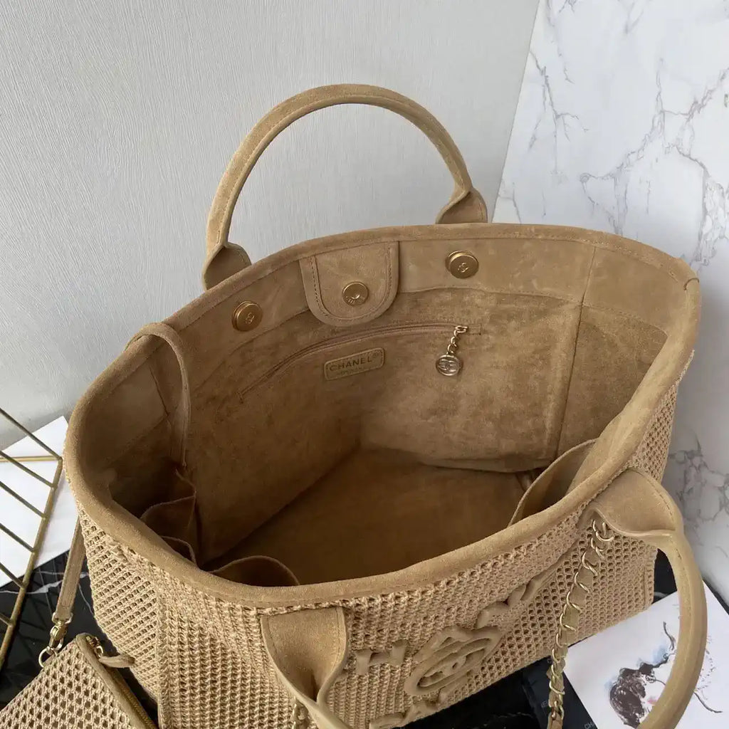 Chanel 25C A66941 Large Shopping Tote Raffia Beige