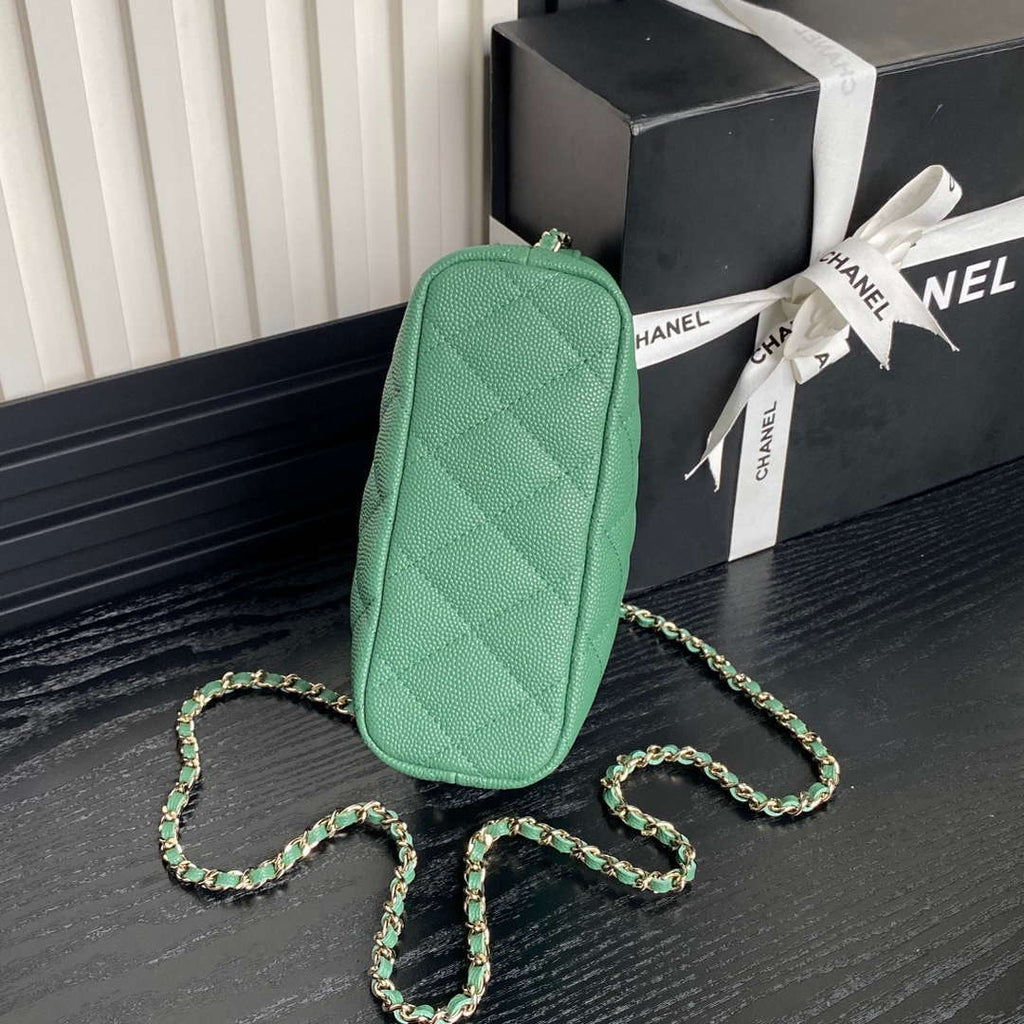 Chanel 25C AP4386 Hobo Grained Calfskin & Gold-Tone Metal Green