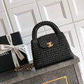 Chanel 25C AS4416 Mini Shopping Bag In Black Raffia And Calfskin