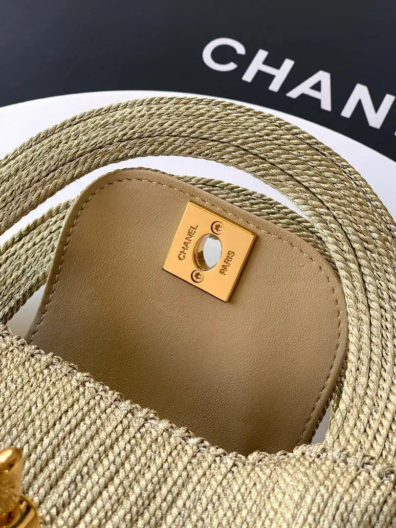 Chanel 25C AS4416 Mini Shopping Bag In Gold thread weaving