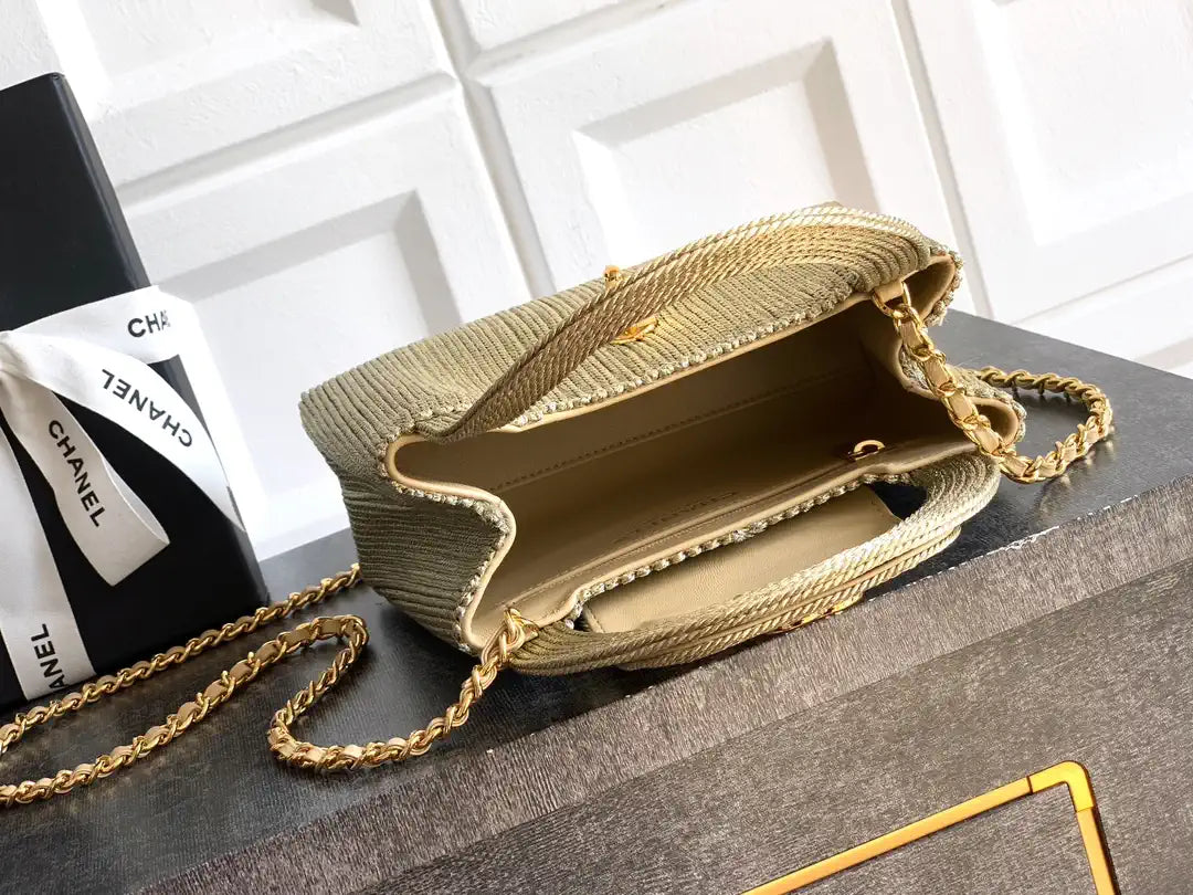 Chanel 25C AS4416 Mini Shopping Bag In Gold thread weaving