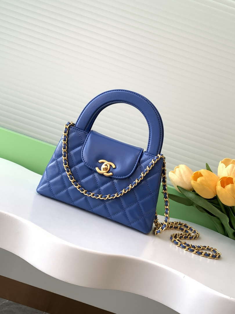Chanel 25C AS4416 Mini Shopping Bag shiny aged Calfskin Blue