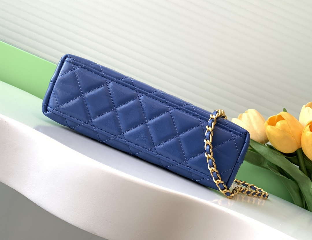 Chanel 25C AS4416 Mini Shopping Bag shiny aged Calfskin Blue
