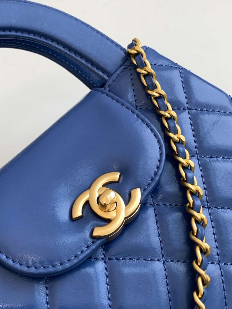 Chanel 25C AS4416 Mini Shopping Bag shiny aged Calfskin Blue