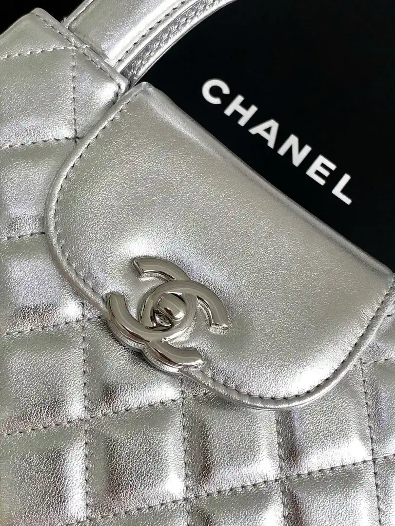 Chanel 25C AS4416 Mini Shopping Bag shiny Calfskin Silver
