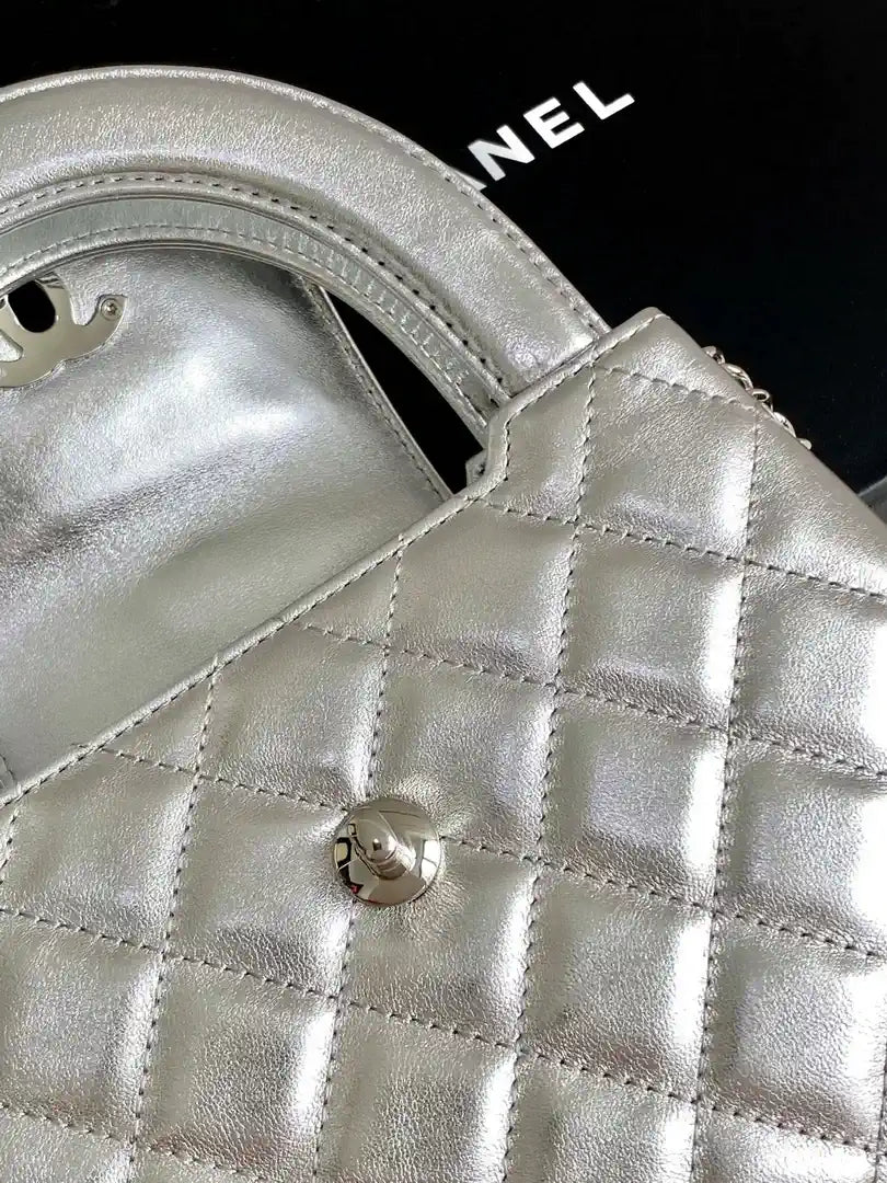Chanel 25C AS4416 Mini Shopping Bag shiny Calfskin Silver