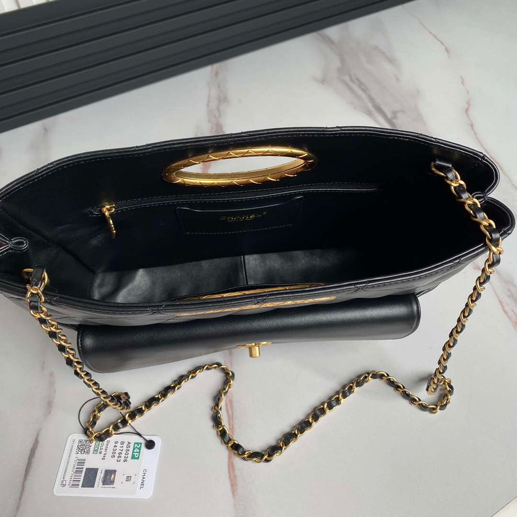 Chanel 25C AS5036 Small Tote Lambskin & Gold-Tone Metal Black