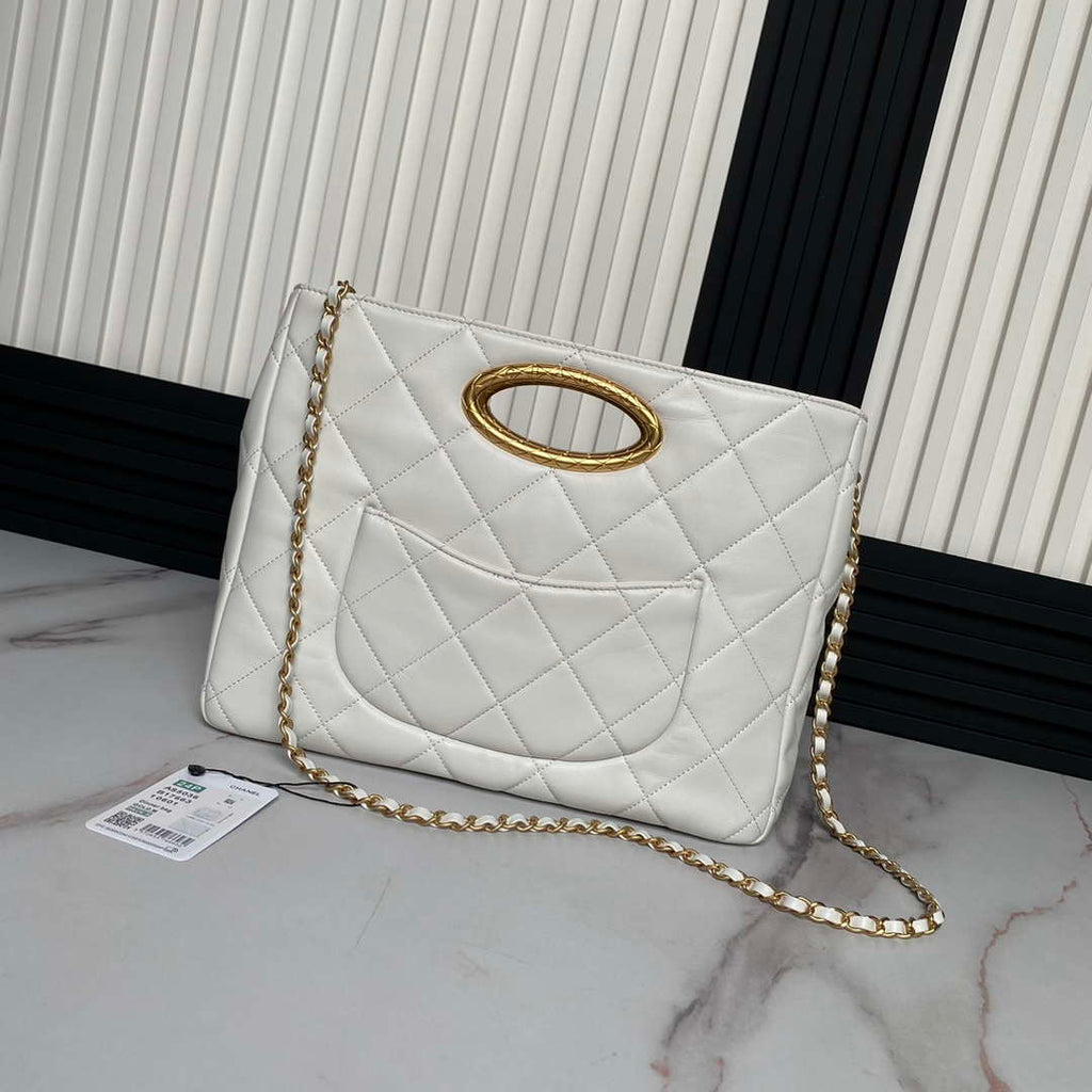 Chanel 25C AS5036 Small Tote Lambskin & Gold-Tone Metal White